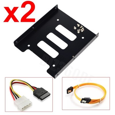 2PCS 2.5'' zu 3.5'' SSD Metal Hard Drive HDD Mounting Bracket Adapter Bay w/Cable