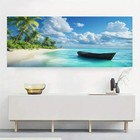 Panoramic Turquoise Ocean Palm Trees & Boat Canvas Wall Art Home Décor Picture
