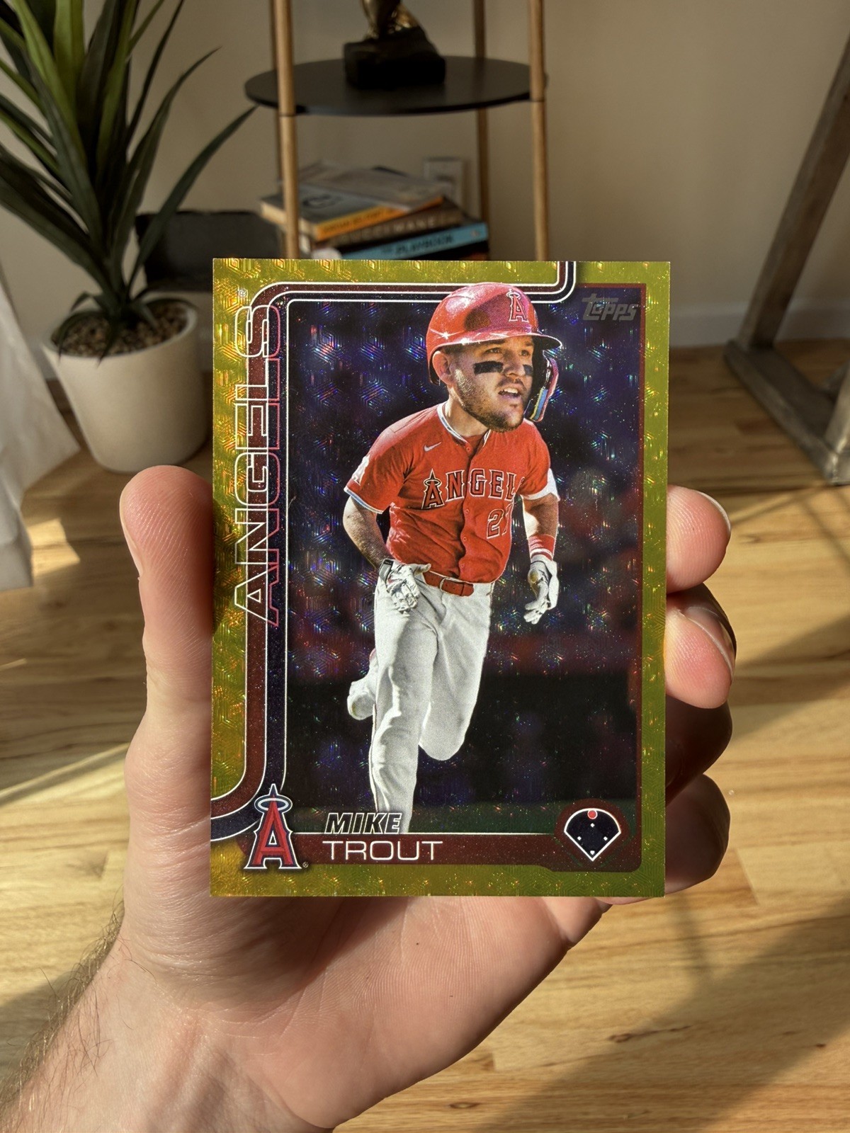 2025 Topps Celebration BIG HEAD MIKE TROUT 1/1 Gold Foil Superfractor view 1