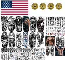 82 Sheets Temporary Tattoos Stickers, Fake Body Arm Chest Shoulder Tattoos fo...