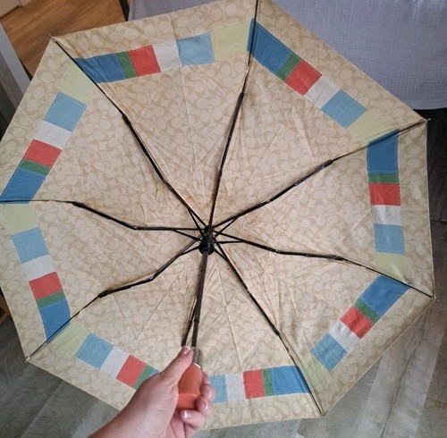 Coach Logo Umbrella CC Signature Tan Small Vintage Color Block Spring Y2k - Picture 6 of 8
