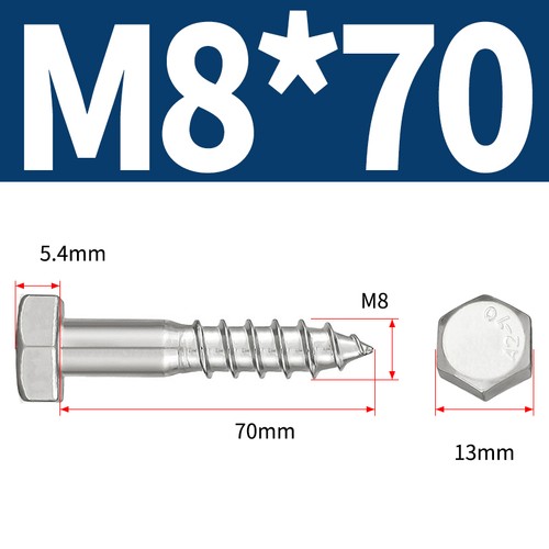 Hexagon Hex Head Self Tapping Screws Wood Screw A2/A4 Stainless Steel M6 M8 -M16 - Picture 31 of 102