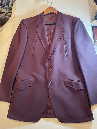 Vintage Western Burgundy Polyester Blazer Dallas Western Apparel 38 Tall