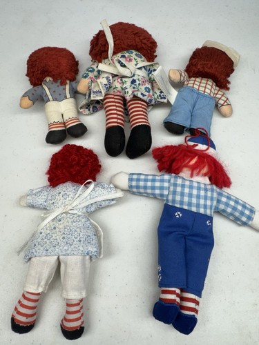Vintage Knickerbocker Raggedy Ann Andy Mini 5” 6" 7” Rag Cloth Toy Doll Lot Of 5 - Picture 10 of 15