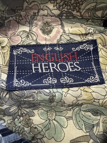 English Heroes Men's Blue Striped w/Floral Accents Sz L Button up 100% cotton - Picture 7 of 12