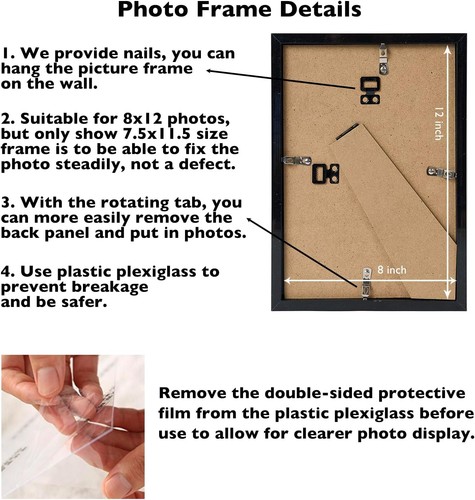 JCJMY 8x12 Picture Frame Black for Wall Hanging or Tabletop, Wall Mounting Ho.. - Picture 4 of 11