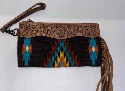 American Darling Saddle Bag Clutch South Western Fransen verziertes Leder neu ohne Etikett - Bild 1 von 14