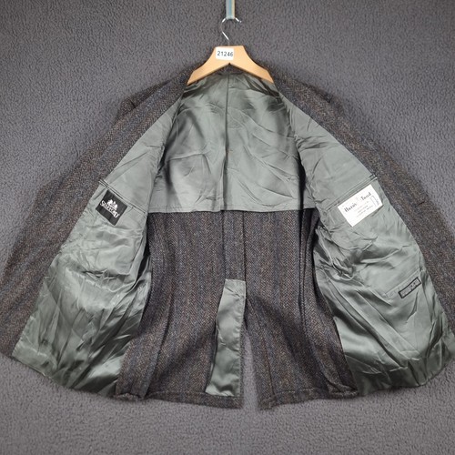 Vintage HARRIS TWEED Blazer Jacket Mens 44 Grey Herringbone Elbow Patch Wool 80s - Picture 10 of 13