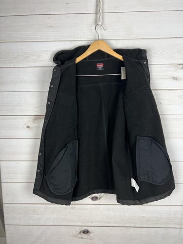 Wrangler Workwear Jacket Mens Medium Black Hooded Snap Front Pockets Outdoor - Picture 3 of 9