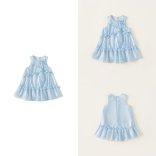 Girl Summer Dress With Lace Trim And Bow For Ages 3 To 8 - Picture 4 of 14