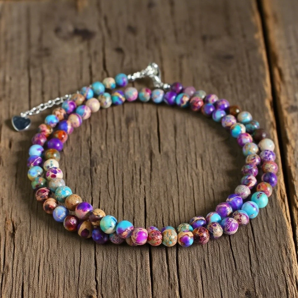 Gargantilla con cuentas Galaxy Sea Sediment Jaspe 4 mm, collar de piedras preciosas curativas naturales Foto 2 de 4