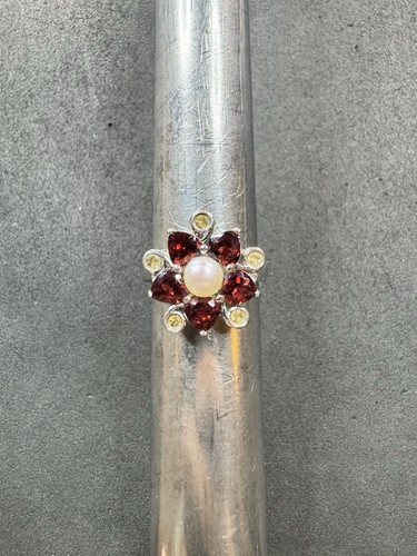 Lote de joyas de plata de ley 925 de 5,5 g RS, perlas, granate y citrino talla 8,25 H