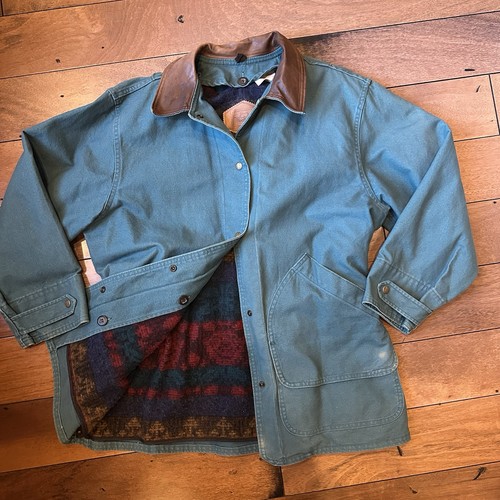 VTG Woolrich Field Barn Chore Jacket Teal Blue Aztec Navajo Blanket Lined MEDIUM - Picture 2 of 18