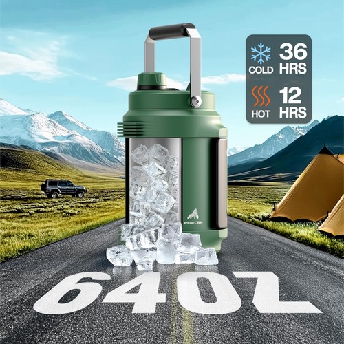 64oz Insulated Water Bottle for Outdoors: 2-in-1 Straw Spout Lid, Dual Handle... - Picture 2 of 7