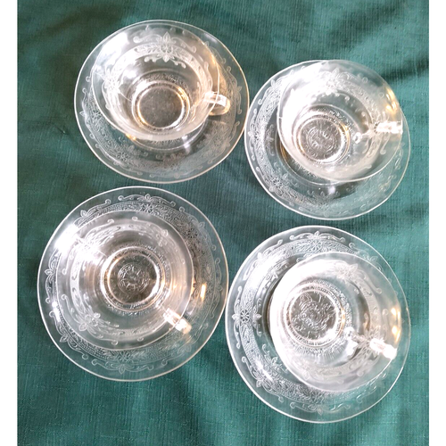 Macbeth Evans 1930's "S" Pattern Stippled Rose Band Clear Crystal Tea Set 10 Pc. - Picture 10 of 12