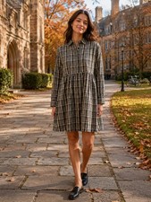 Everlane The Field dress plaid drop waist midi long sleeve dress medium m