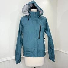 REI Womens Size M Elements E1 Windbreaker Jacket Teal Packable Removable Hood