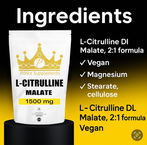 l-Citrulline 30-1000 capsules 1500mg Malate Pre workout Endurance/Strength Vegan - Picture 5 of 7