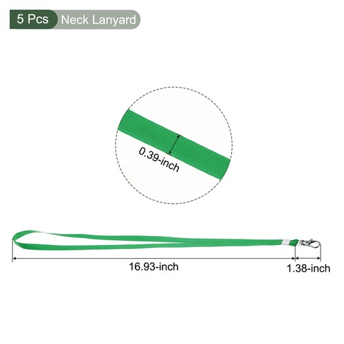 5 Pcs Badge Lanyards, Flat Strap Lanyards with Swivel Clip Green, 17x0.4Inch - Picture 2 of 4