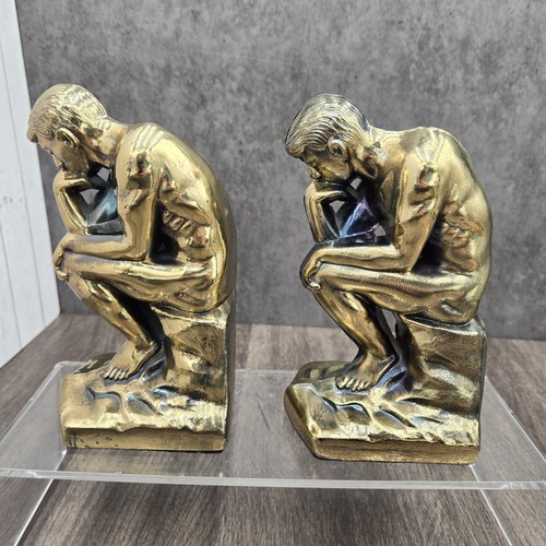 Sujetalibros vintage SCC The Thinker metal espelta dorado 7276 arte de mediados de siglo - Imagen 4 de 10