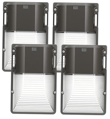 4-Pack 30W LED Wall Pack Lights Dusk to Dawn Sensor   5000K Outdoor IP65 3600LM
