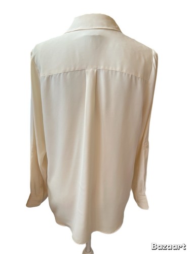 Talbots cremefarbene Bluse V-Ausschnitt lang Rollriegelärmel Taschen vorne Größe Medium - Bild 3 von 4