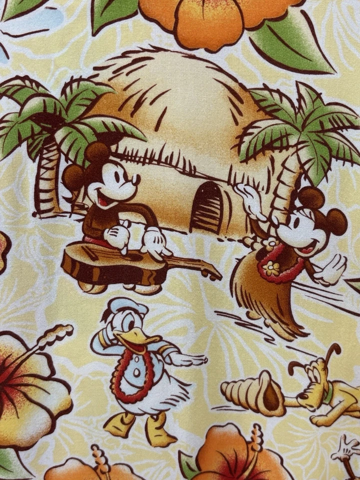 Camisa Hawaiana Abotonada Parques Disney Talla Grande Para Hombre Amarilla Mickey Luau Rayón Foto 4 de 4