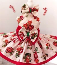 DOG HARNESS DRESS W/ MATCHING HAIR BOW CHRISTMAS BELLS FREE SHIPPING