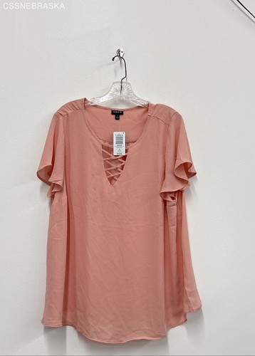 Torrid Pink Georgette Lattice V-Neck Flutter Sleeve Blouse - Size 1X - Picture 1 of 5