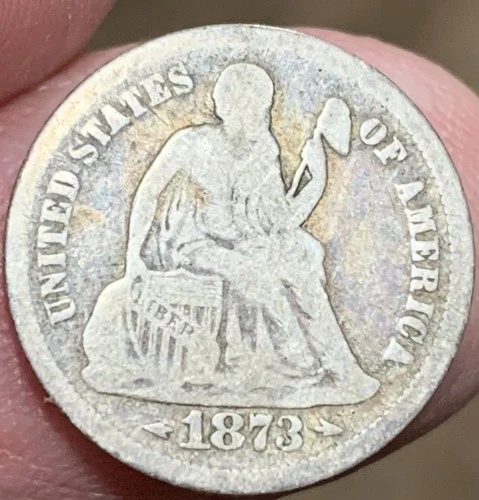 1873 Liberty seated Dime with arrows, nice original GOOD + Condition