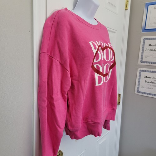 Maeve Anthropologie Pink Lips Bisou Bisou Crew Neck Sweatshirt Art By Jordan S - Bild 3 von 10