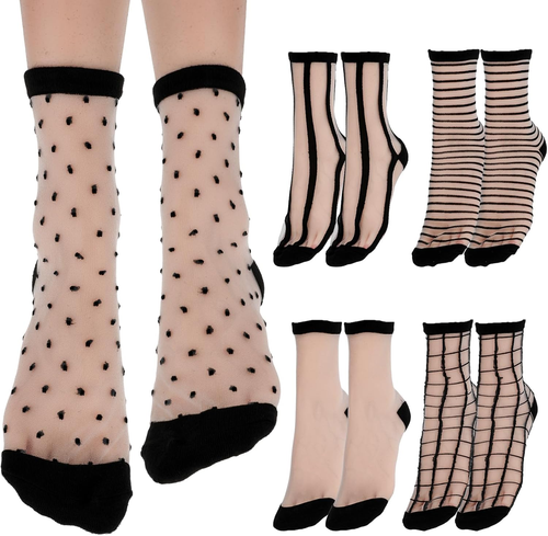 5 pares de calcetines transparentes negros transparentes a cuadros punto a rayas tobillo Su - Imagen 12 de 12