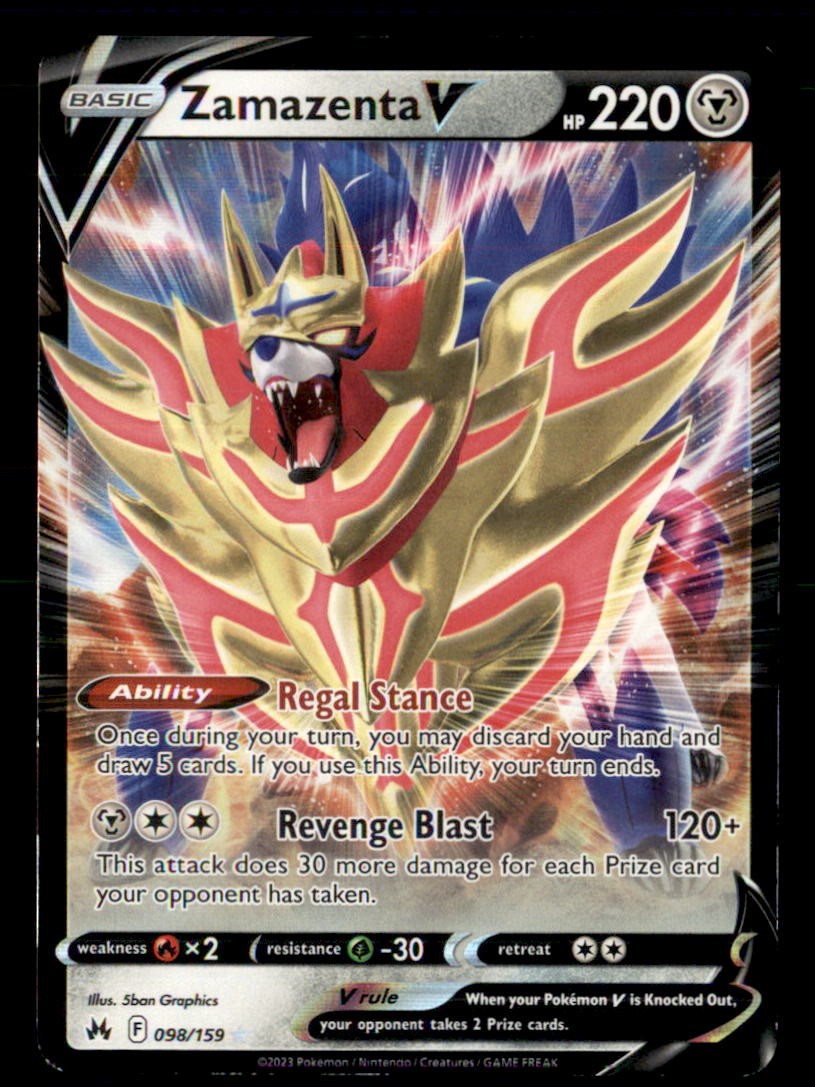Zamazenta V 098/159 Holo V Rare Crown Zenith Pokemon Near Mint