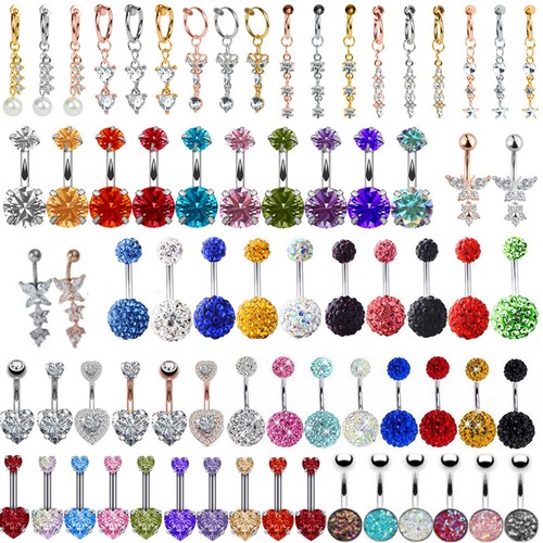 NewBelly Button Rings Dangle Crystal Rhinestone Navel Bar Barbell Body Piercing - Picture 1 of 75