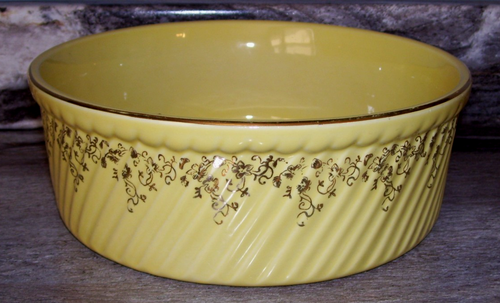 Vintage Hall's Superior Quality Yellow & Gold Caserole 7.75" x 2.75" Nice! - Picture 2 of 6