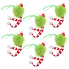 6pcs Christmas Ornaments: Hanging Pompom Ball With Striped Scarf And Santa Hat