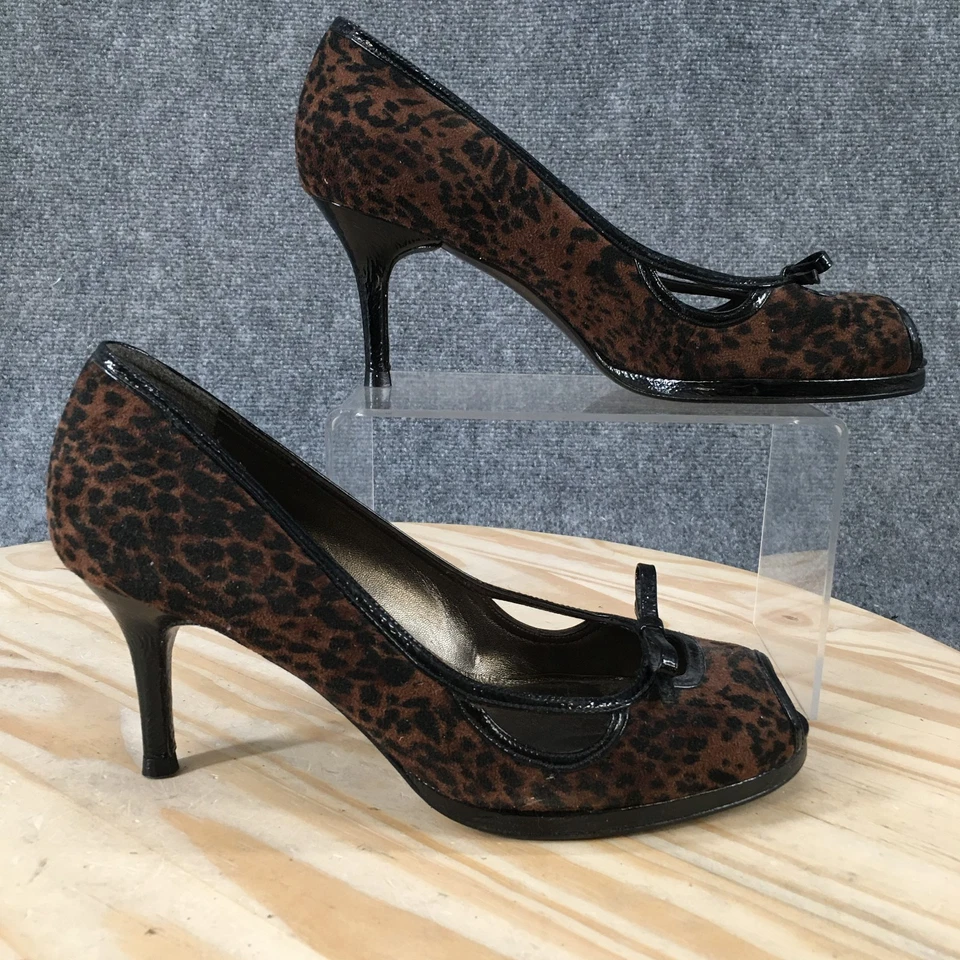 Stuart Weitzman Heels Womens 8.5M Becon Animal Print Peep Toe Kitten Pumps Brown - Image 2 of 4