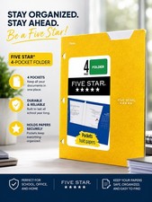 Five Star 4-Pocket Plastic Folder Letter Size, Yellow, Holds Papers Securely