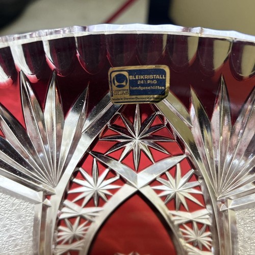 Lausitzer 24% Lead Crystal Hand-Cut Red Overlay Vase Exquisite German Art Piece - Picture 7 of 10