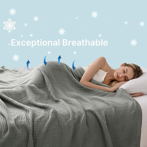 Muslin Blanket 100% Cotton Blanket Throw 108”x90”, Lightweight Breathable - Picture 5 of 7