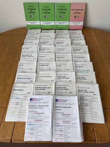 Job Lot Of 38 Vintage Ordnance Survey 1:50,000 OS UK Maps Bundle (1980s)