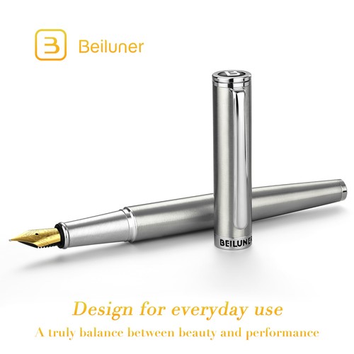 BEILUNER Luxus Füllfederhalter Set, massive 24K vergoldete feine Feder, Silber Edelstahl... - Bild 2 von 7