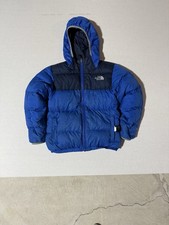 The North Face Boys small 550 Puffer Jacket Blue Black Hooded Winter