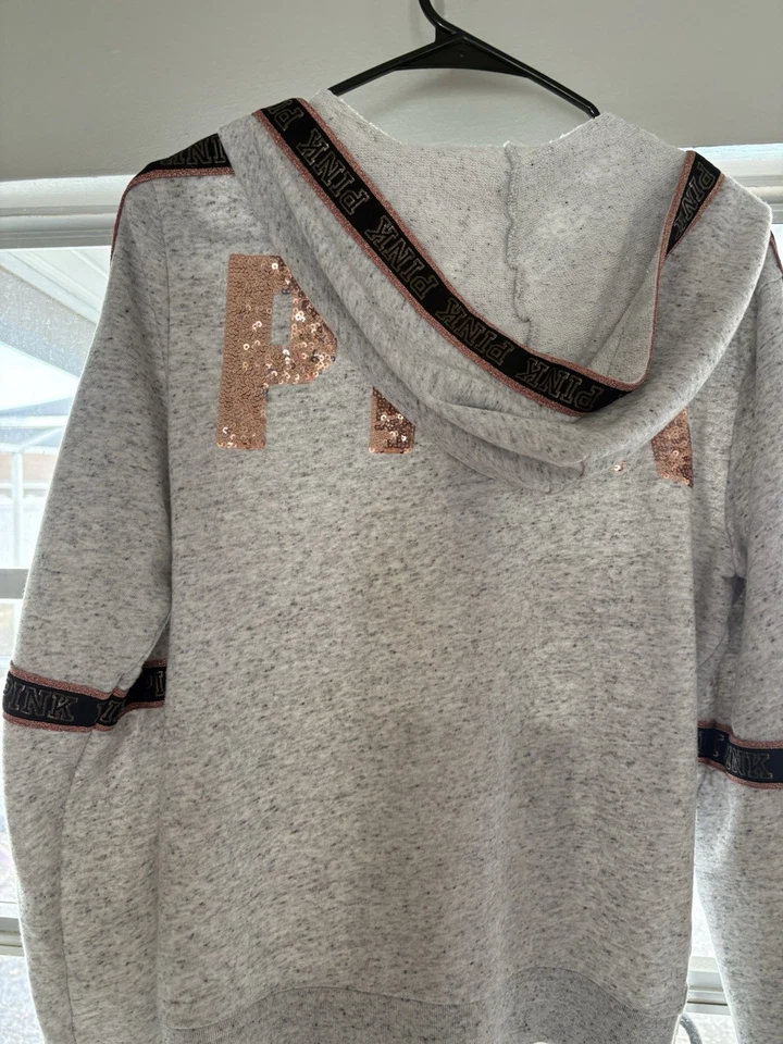 PINK Victoria’s Secret Y2K Vintage Snow Leopard Bling Faux Fur Hoodie Size Med - Image 2 of 4