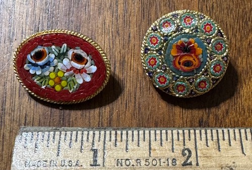 Konvolut 2 Vintage Micro Mosaik Blumen Pins Broschen Floral goldfarben