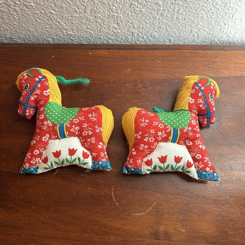 Vintage 70s Calico Stuffed Fabric Christmas Ornaments Lot 6 Patchwork Handmade - Picture 3 of 7