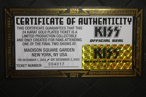 KISS Golden Ticket Final Show "End Of The Road Tour" 24kt. Gold Plated #004017 - Picture 5 of 9