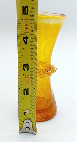 Vintage Blenko Jonquil Crackle Vase w/Rigaree 60-C Mini 4 1/2" Selenium Glow - Picture 3 of 11