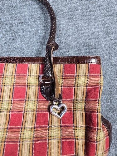 Brighton 90s Plaid Red, Brown & Cream with Leather Trim Shoulder Bag - Picture 2 of 14