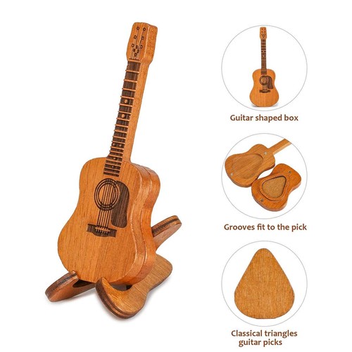 Pick Box per chitarra in legno con 3 plettri, miglior plettro in legno regalo musica - Foto 4 di 11